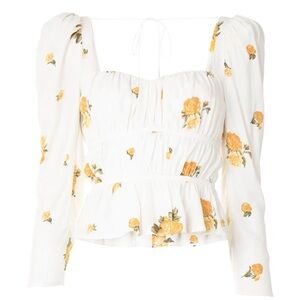 Reformation Floral Puff Sleeve Top - White and Yellow